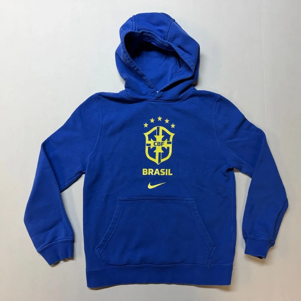 Brasil Nike Soccer CBF Club Kid’s Medium Blue Yellow Pullover Hoodie